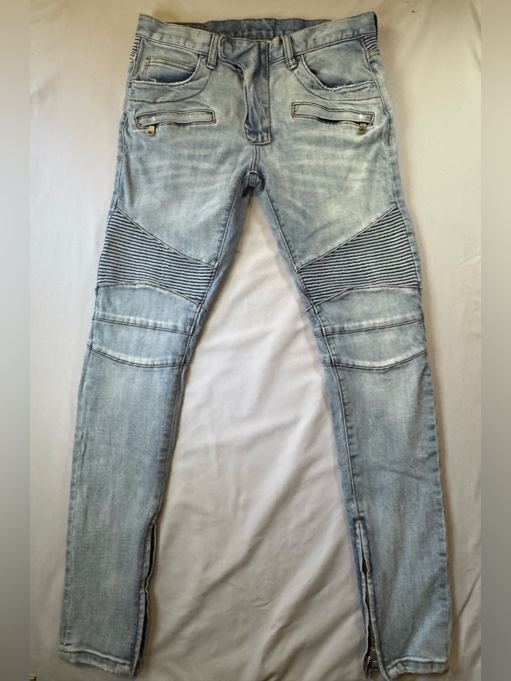 Mnml Light Wash Men’s Moto Biker Skinny Jeans - Light Blue, 31